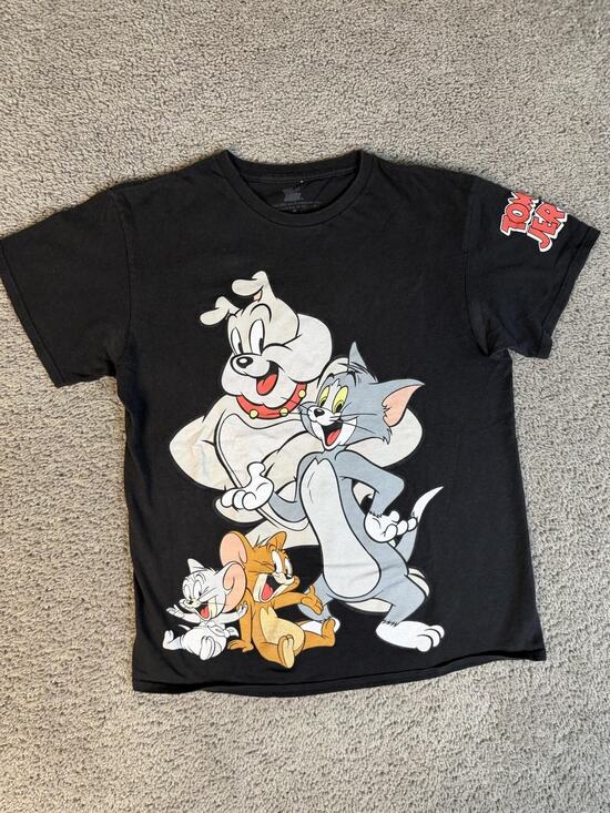 Tom and Jerry Other - Tom And Jerry Shirt Mens M Black Tom Jerry Cartoon Graphic Crew Neck Cotton